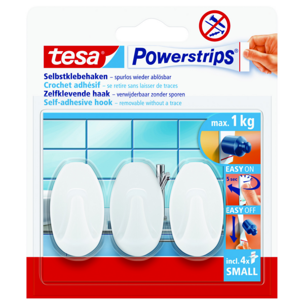 tesa Powerstrips Haken small oval weiß 3 Stück